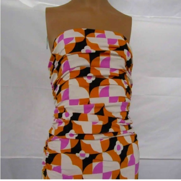 Anthropologie White/Orange/Purple/Black Neutr Mot Strapless Ruched Dress XXS NWT - Picture 4 of 11